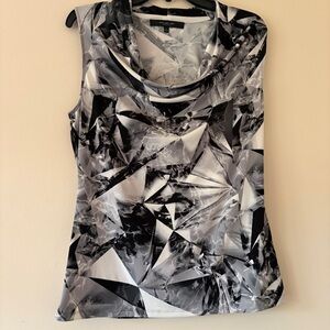 Marc New York Abstract Black White Gray Cowl Neck Sleeveless Top M Work Chic